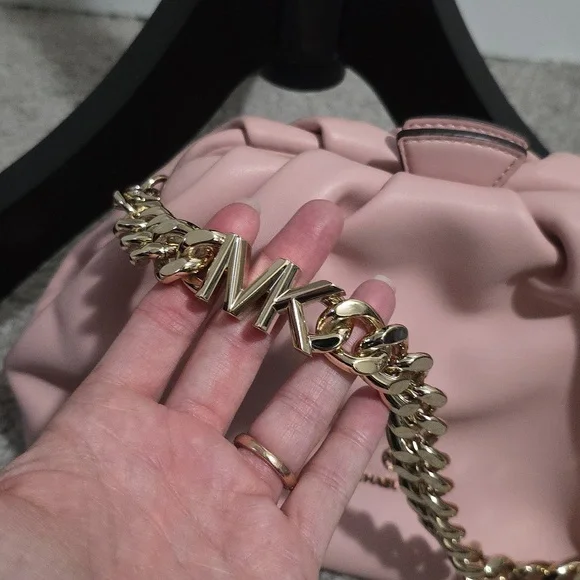 Michael Kors Small Nola Chain Clutch Shoulder Crossbody Bag Smokey Rose Pink - Picture 3 of 16